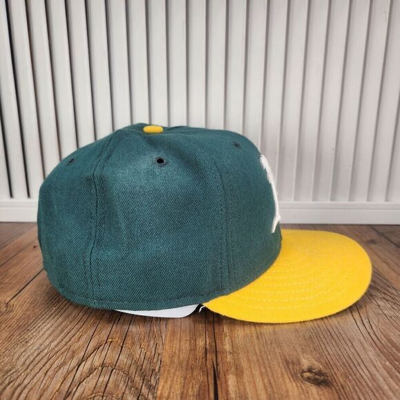 VTG New Era Oakland A's Athletics Hat Cap Fitted 7 1/8 Green Yellow MLB 59fifty - Picture 3 of 10